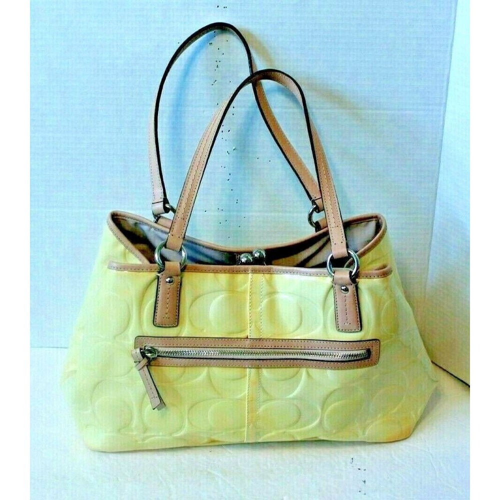 Coach Signature Shoulder Bag Yellow Patent Leather Embossed Purse F25487 - Picture 6 of 12